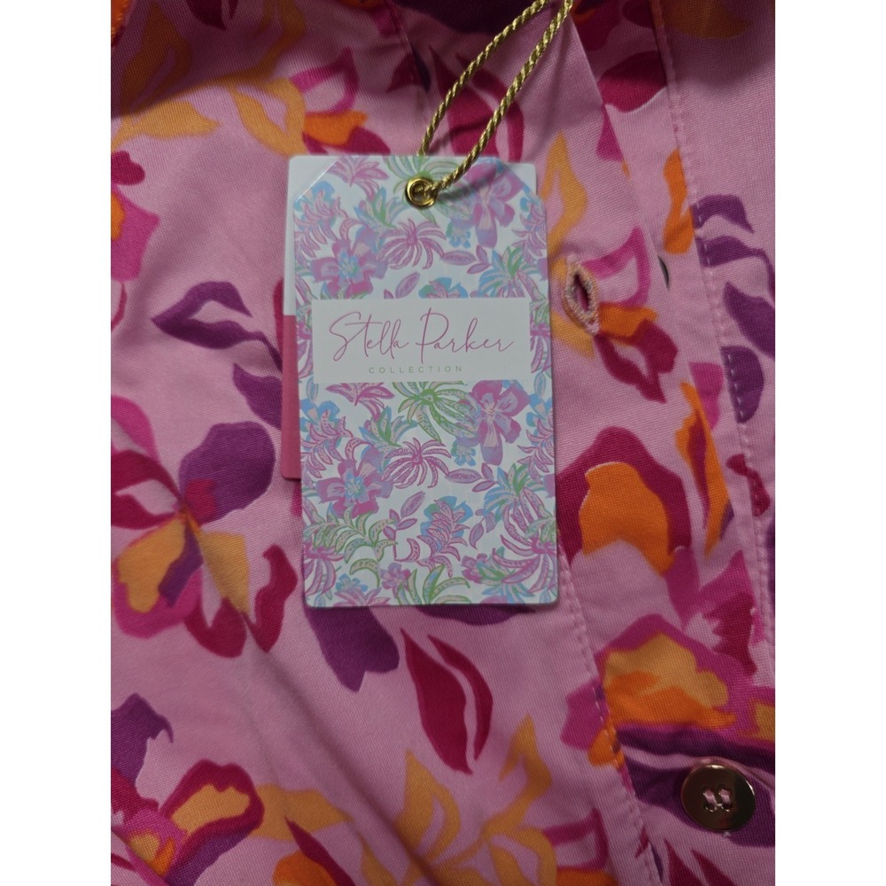 Stella Parker UPF Sun Protection Floral Twist Shirt Dress Pink Fuchsia M NWT - Picture 8 of 12